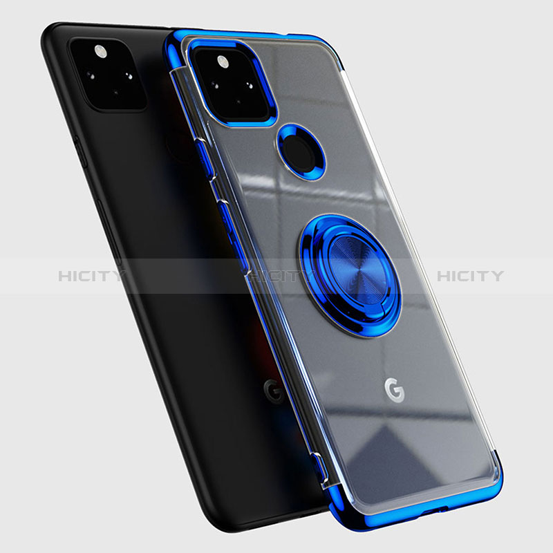 Coque Ultra Slim Silicone Souple Housse Etui Transparente avec Support Bague Anneau Aimante Magnetique AN1 pour Google Pixel 5a 5G Plus