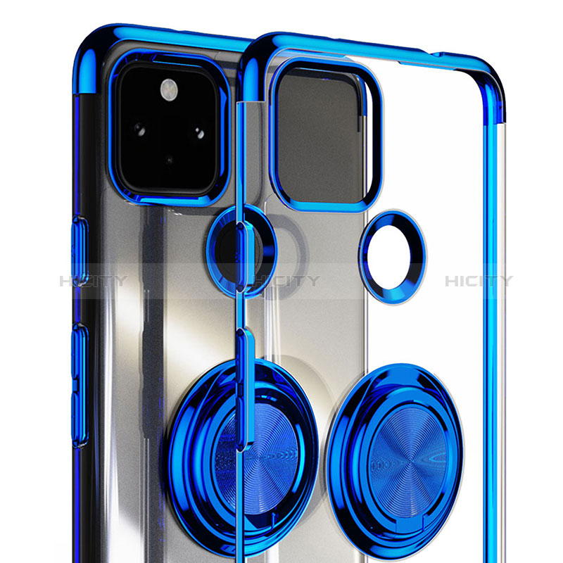 Coque Ultra Slim Silicone Souple Housse Etui Transparente avec Support Bague Anneau Aimante Magnetique AN1 pour Google Pixel 5a 5G Plus