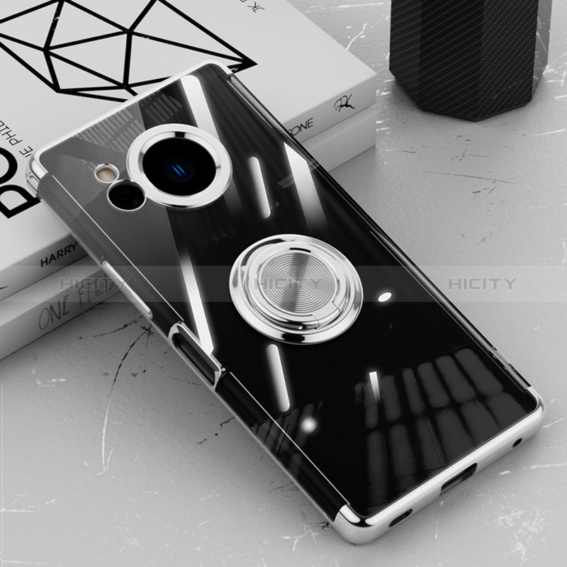 Coque Ultra Slim Silicone Souple Housse Etui Transparente avec Support Bague Anneau Aimante Magnetique AN1 pour Sharp Aquos R8 Plus