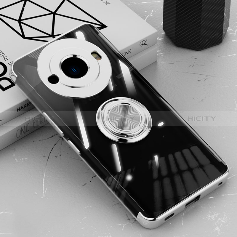 Coque Ultra Slim Silicone Souple Housse Etui Transparente avec Support Bague Anneau Aimante Magnetique AN1 pour Sharp Aquos R8 Pro Argent Plus