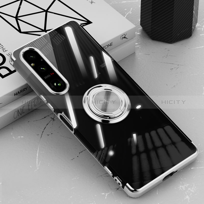 Coque Ultra Slim Silicone Souple Housse Etui Transparente avec Support Bague Anneau Aimante Magnetique AN1 pour Sony Xperia 1 V Plus