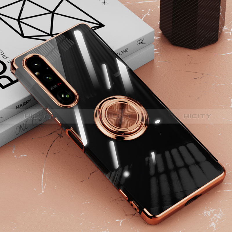 Coque Ultra Slim Silicone Souple Housse Etui Transparente avec Support Bague Anneau Aimante Magnetique AN1 pour Sony Xperia 1 V Plus