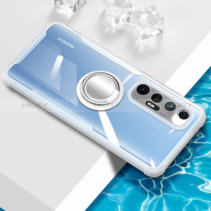 Coque Ultra Slim Silicone Souple Housse Etui Transparente avec Support Bague Anneau Aimante Magnetique BH1 pour Xiaomi Mi 10S 5G Blanc Plus