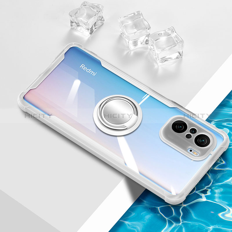 Coque Ultra Slim Silicone Souple Housse Etui Transparente avec Support Bague Anneau Aimante Magnetique BH1 pour Xiaomi Poco F3 5G Blanc Plus