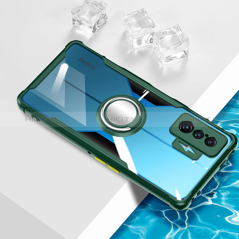 Coque Ultra Slim Silicone Souple Housse Etui Transparente avec Support Bague Anneau Aimante Magnetique BH1 pour Xiaomi Redmi K50 Gaming 5G Vert Plus