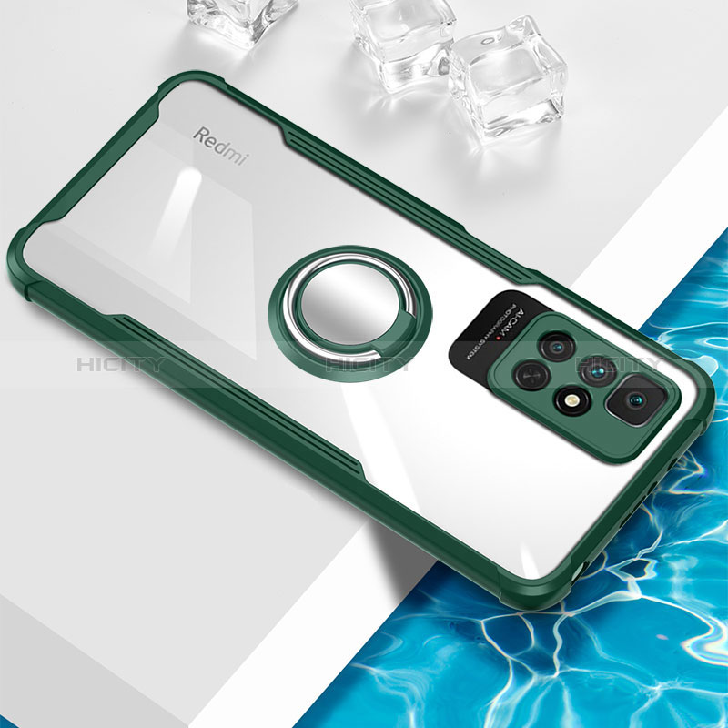 Coque Ultra Slim Silicone Souple Housse Etui Transparente avec Support Bague Anneau Aimante Magnetique BH1 pour Xiaomi Redmi Note 11 4G (2021) Vert Plus