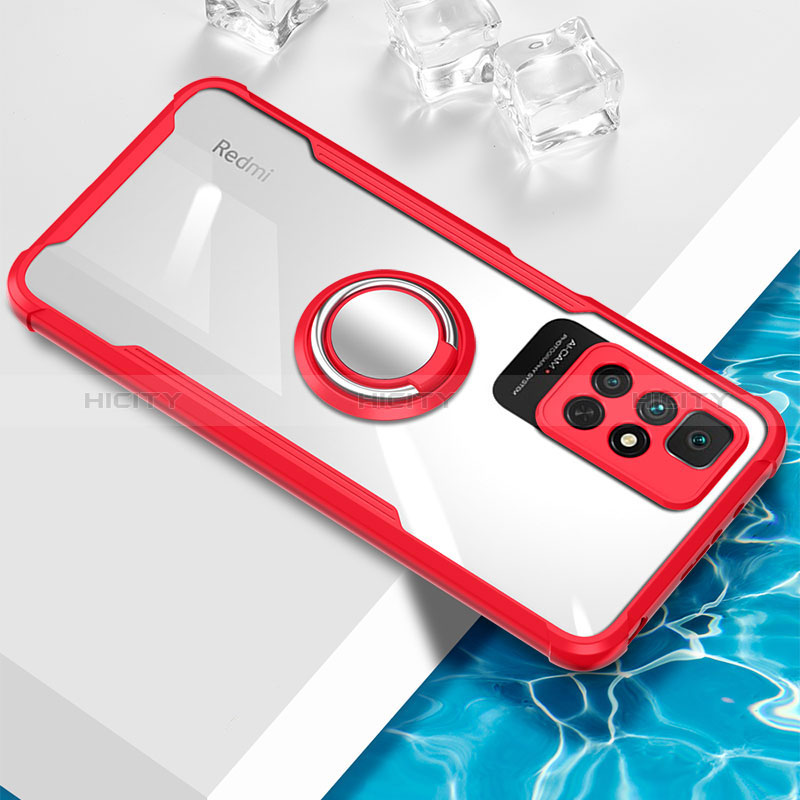 Coque Ultra Slim Silicone Souple Housse Etui Transparente avec Support Bague Anneau Aimante Magnetique BH1 pour Xiaomi Redmi Note 11S 5G Rouge Plus