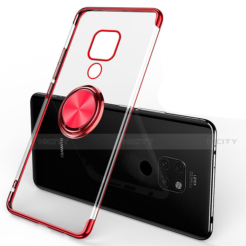 Coque Ultra Slim Silicone Souple Housse Etui Transparente avec Support Bague Anneau Aimante Magnetique C01 pour Huawei Mate 20 Rouge Plus