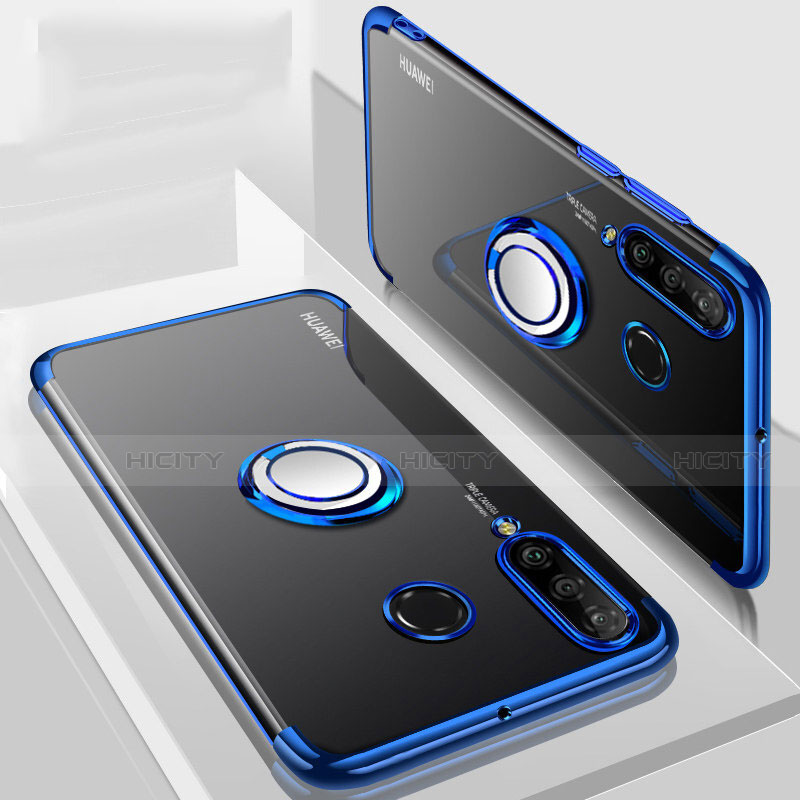 Coque Ultra Slim Silicone Souple Housse Etui Transparente avec Support Bague Anneau Aimante Magnetique C01 pour Huawei Nova 4e Bleu Plus