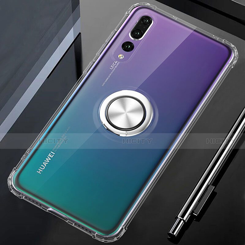 Coque Ultra Slim Silicone Souple Housse Etui Transparente avec Support Bague Anneau Aimante Magnetique C01 pour Huawei P20 Pro Clair Plus