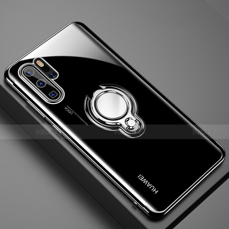 Coque Ultra Slim Silicone Souple Housse Etui Transparente avec Support Bague Anneau Aimante Magnetique C01 pour Huawei P30 Pro New Edition Noir Plus