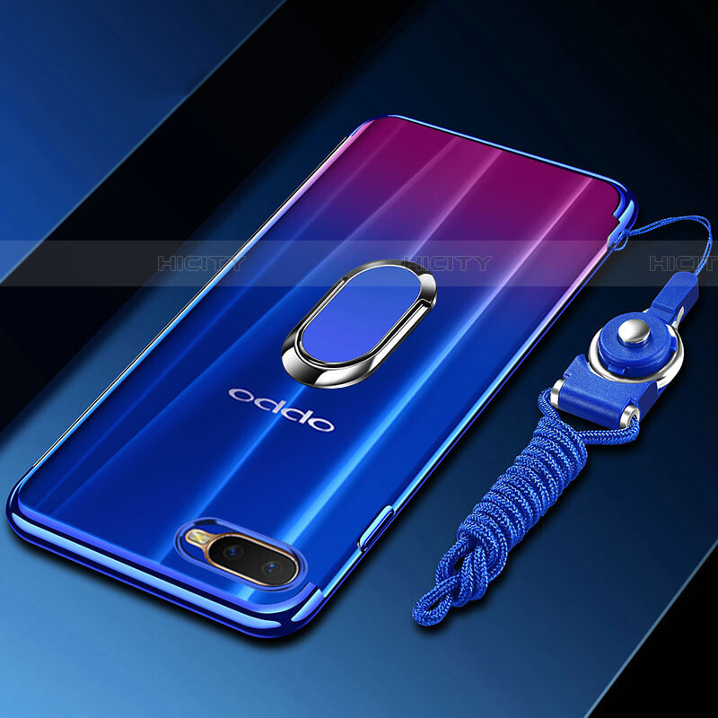 Coque Ultra Slim Silicone Souple Housse Etui Transparente avec Support Bague Anneau Aimante Magnetique C01 pour Oppo RX17 Neo Bleu Plus