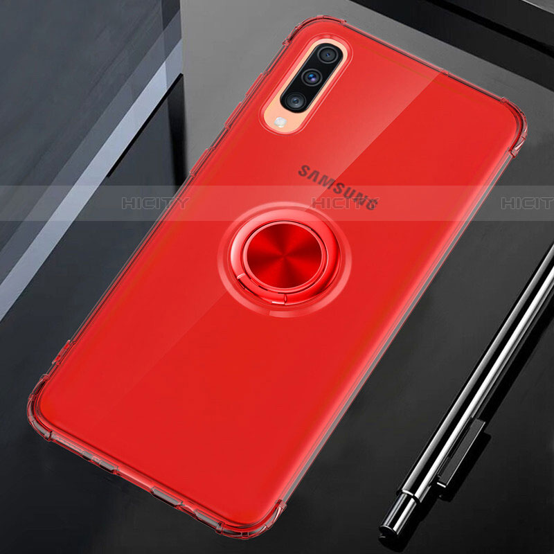 Coque Ultra Slim Silicone Souple Housse Etui Transparente avec Support Bague Anneau Aimante Magnetique C01 pour Samsung Galaxy A70 Rouge Plus