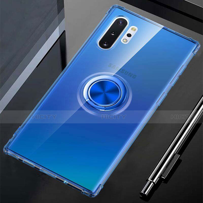 Coque Ultra Slim Silicone Souple Housse Etui Transparente avec Support Bague Anneau Aimante Magnetique C01 pour Samsung Galaxy Note 10 Plus 5G Bleu Plus