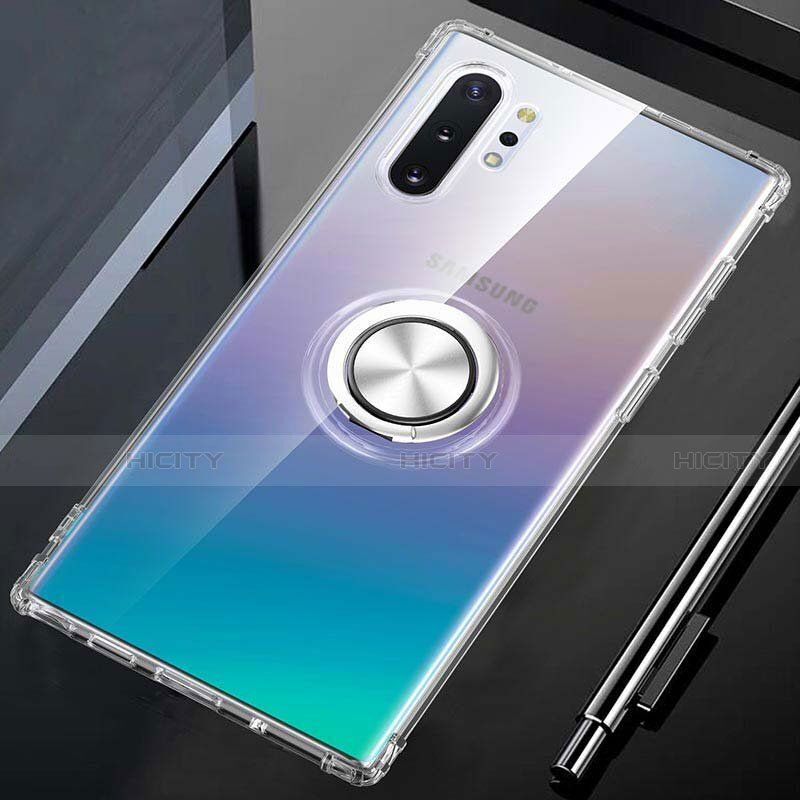 Coque Ultra Slim Silicone Souple Housse Etui Transparente avec Support Bague Anneau Aimante Magnetique C01 pour Samsung Galaxy Note 10 Plus 5G Clair Plus