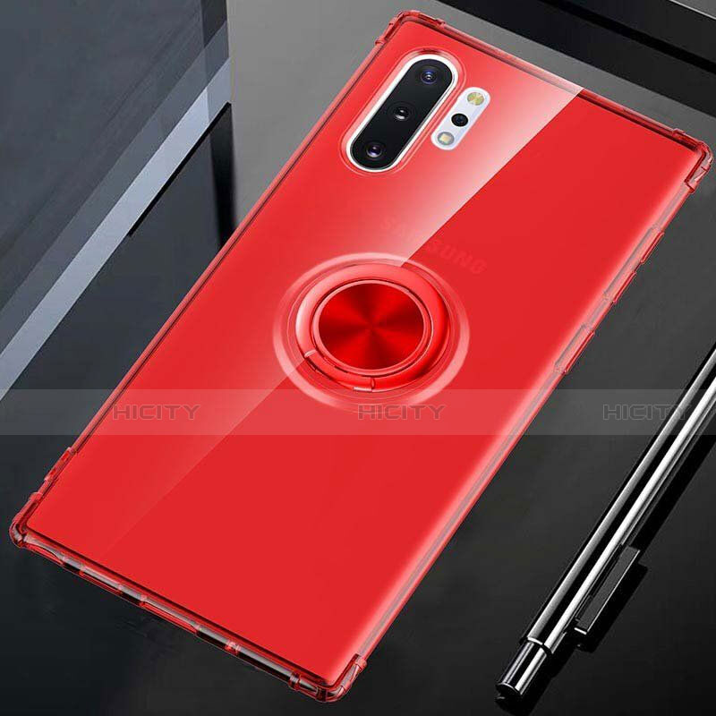 Coque Ultra Slim Silicone Souple Housse Etui Transparente avec Support Bague Anneau Aimante Magnetique C01 pour Samsung Galaxy Note 10 Plus 5G Rouge Plus