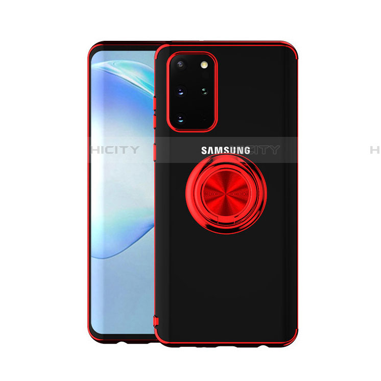 Coque Ultra Slim Silicone Souple Housse Etui Transparente avec Support Bague Anneau Aimante Magnetique C01 pour Samsung Galaxy S20 Plus 5G Rouge Plus