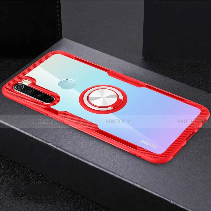 Coque Ultra Slim Silicone Souple Housse Etui Transparente avec Support Bague Anneau Aimante Magnetique C01 pour Xiaomi Redmi Note 8 (2021) Rouge Plus