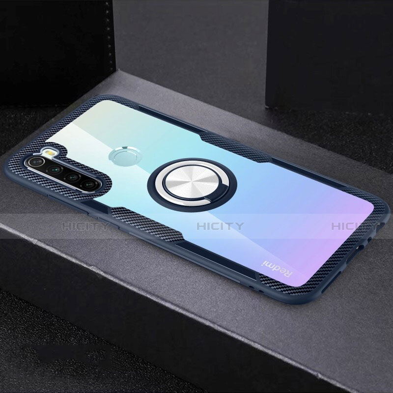 Coque Ultra Slim Silicone Souple Housse Etui Transparente avec Support Bague Anneau Aimante Magnetique C01 pour Xiaomi Redmi Note 8 Bleu Plus