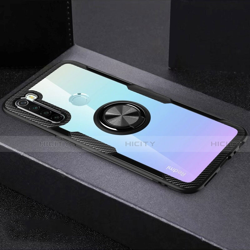 Coque Ultra Slim Silicone Souple Housse Etui Transparente avec Support Bague Anneau Aimante Magnetique C01 pour Xiaomi Redmi Note 8 Noir Plus