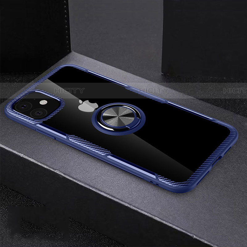 Coque Ultra Slim Silicone Souple Housse Etui Transparente avec Support Bague Anneau Aimante Magnetique C02 pour Apple iPhone 11 Bleu Plus