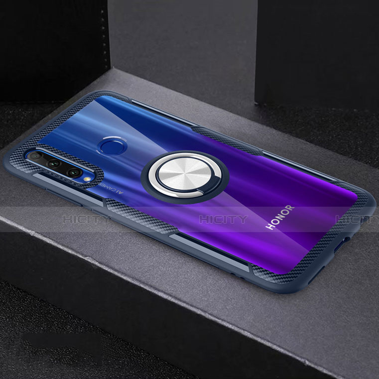 Coque Ultra Slim Silicone Souple Housse Etui Transparente avec Support Bague Anneau Aimante Magnetique C02 pour Huawei Honor 10i Bleu Plus