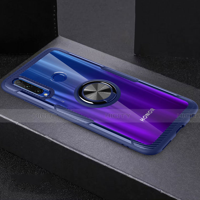 Coque Ultra Slim Silicone Souple Housse Etui Transparente avec Support Bague Anneau Aimante Magnetique C02 pour Huawei Honor 10i Bleu et Noir Plus