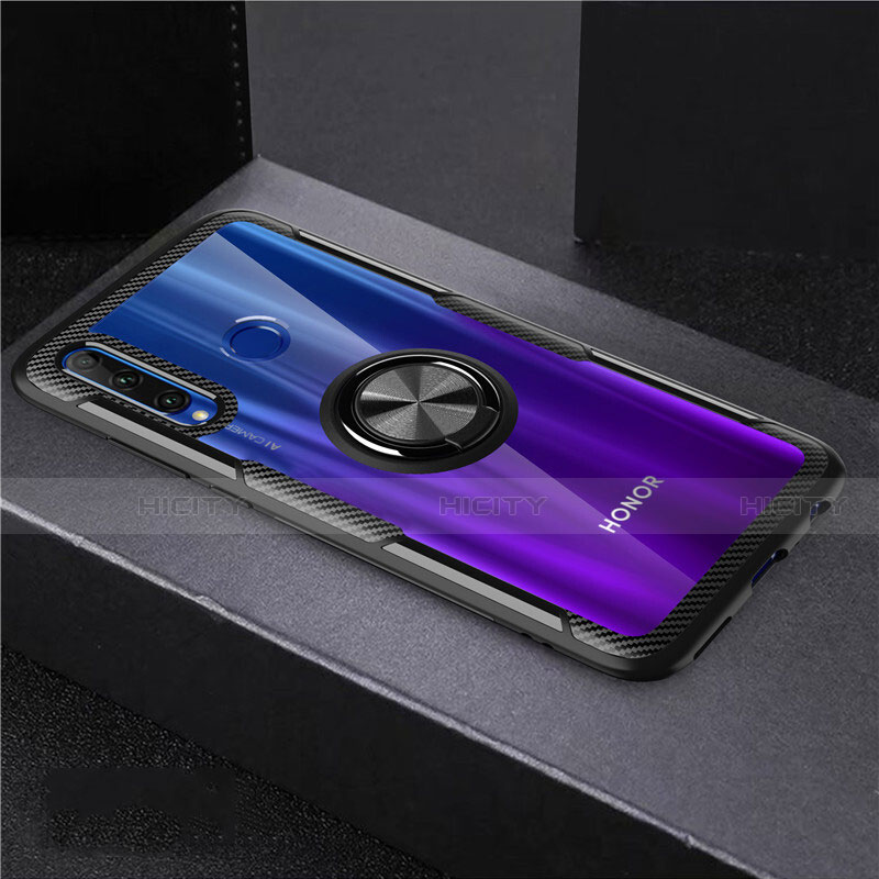 Coque Ultra Slim Silicone Souple Housse Etui Transparente avec Support Bague Anneau Aimante Magnetique C02 pour Huawei Honor 10i Noir Plus