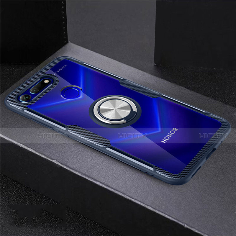 Coque Ultra Slim Silicone Souple Housse Etui Transparente avec Support Bague Anneau Aimante Magnetique C02 pour Huawei Honor V20 Bleu Plus