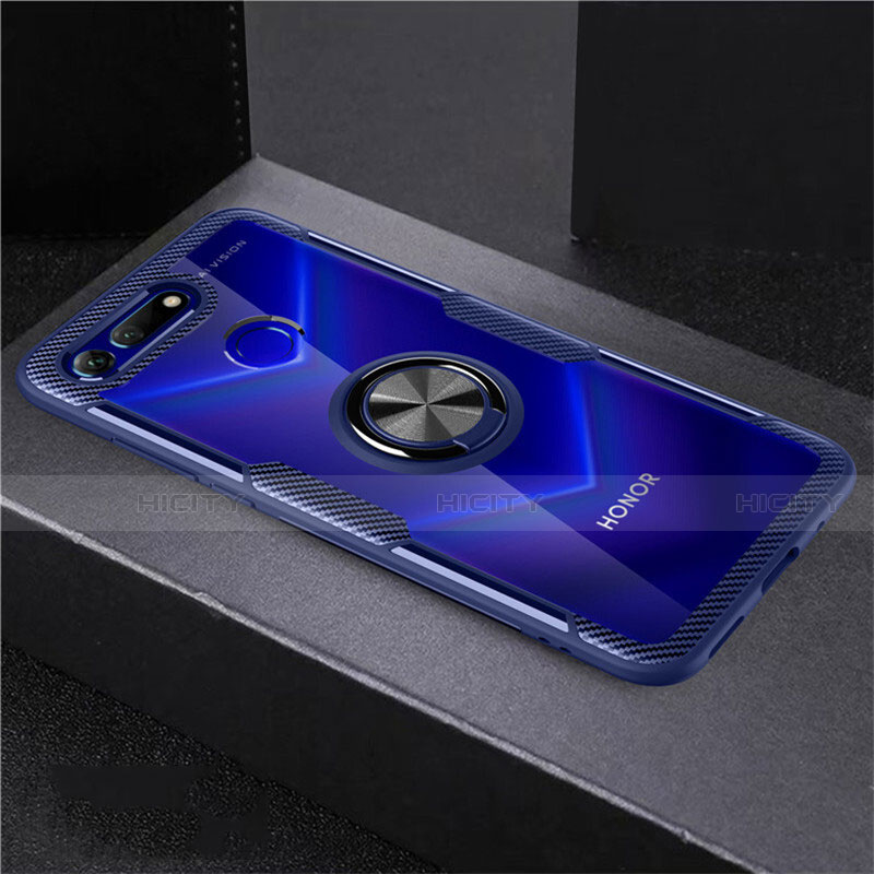 Coque Ultra Slim Silicone Souple Housse Etui Transparente avec Support Bague Anneau Aimante Magnetique C02 pour Huawei Honor View 20 Bleu Ciel Plus