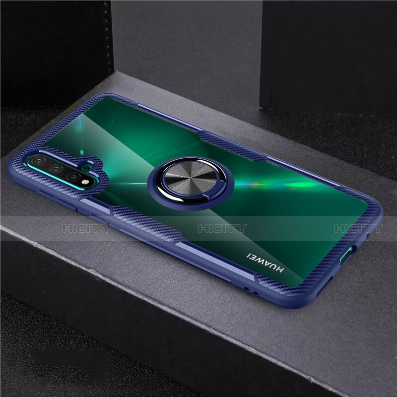 Coque Ultra Slim Silicone Souple Housse Etui Transparente avec Support Bague Anneau Aimante Magnetique C02 pour Huawei Nova 5 Bleu et Noir Plus