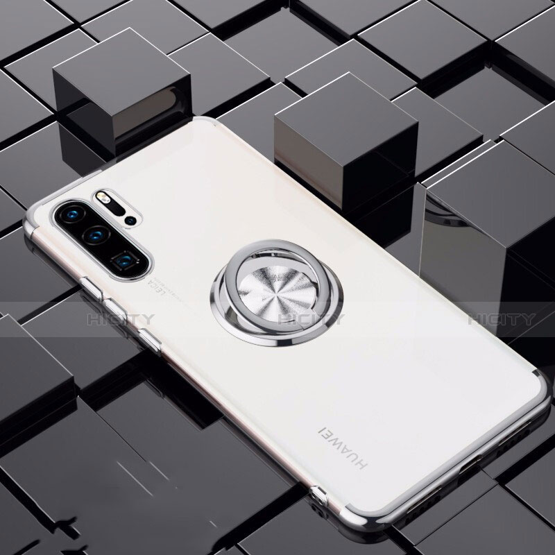 Coque Ultra Slim Silicone Souple Housse Etui Transparente avec Support Bague Anneau Aimante Magnetique C02 pour Huawei P30 Pro New Edition Blanc Plus