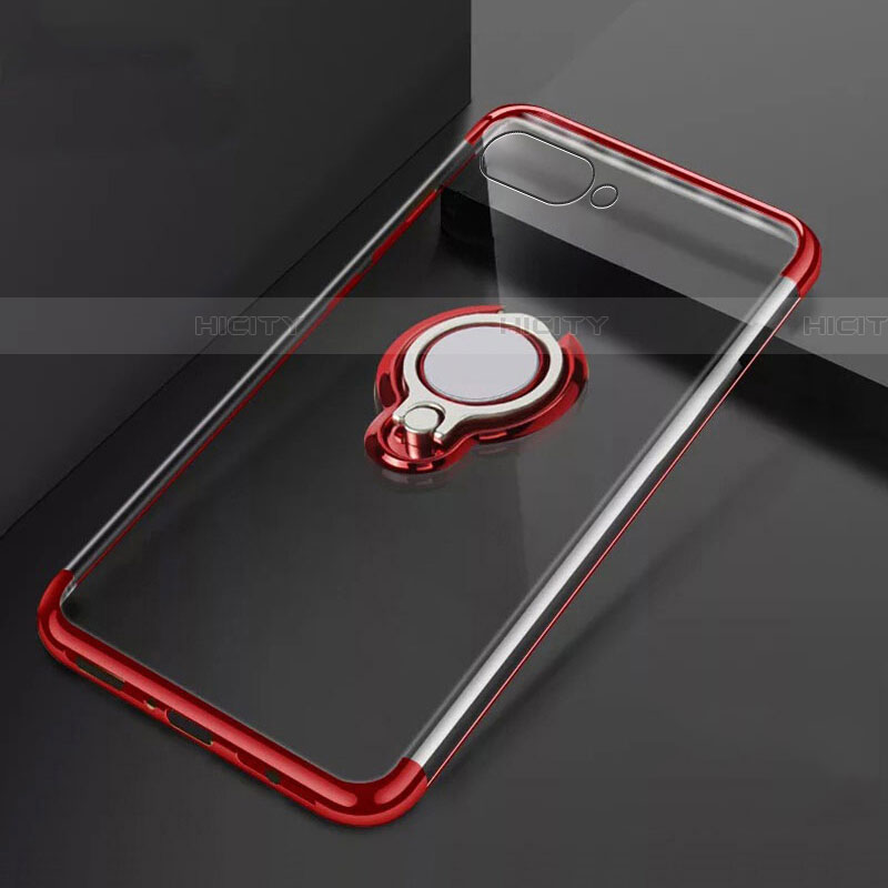 Coque Ultra Slim Silicone Souple Housse Etui Transparente avec Support Bague Anneau Aimante Magnetique C02 pour Oppo RX17 Neo Rouge Plus