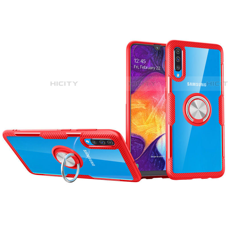 Coque Ultra Slim Silicone Souple Housse Etui Transparente avec Support Bague Anneau Aimante Magnetique C02 pour Samsung Galaxy A70 Rouge Plus