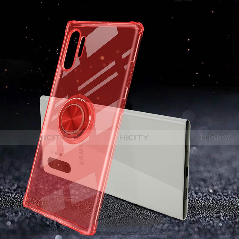 Coque Ultra Slim Silicone Souple Housse Etui Transparente avec Support Bague Anneau Aimante Magnetique C02 pour Samsung Galaxy Note 10 Plus 5G Rouge Plus