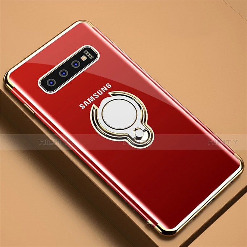 Coque Ultra Slim Silicone Souple Housse Etui Transparente avec Support Bague Anneau Aimante Magnetique C02 pour Samsung Galaxy S10 5G Or Plus