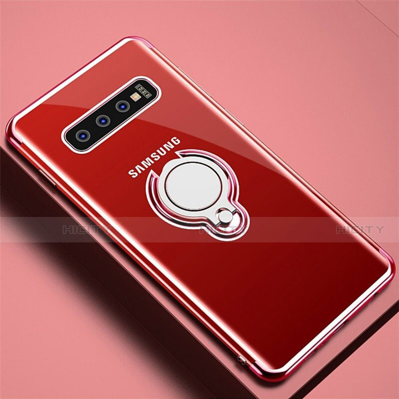 Coque Ultra Slim Silicone Souple Housse Etui Transparente avec Support Bague Anneau Aimante Magnetique C02 pour Samsung Galaxy S10 5G Or Rose Plus