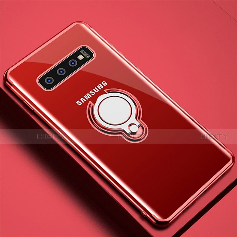 Coque Ultra Slim Silicone Souple Housse Etui Transparente avec Support Bague Anneau Aimante Magnetique C02 pour Samsung Galaxy S10 5G Plus