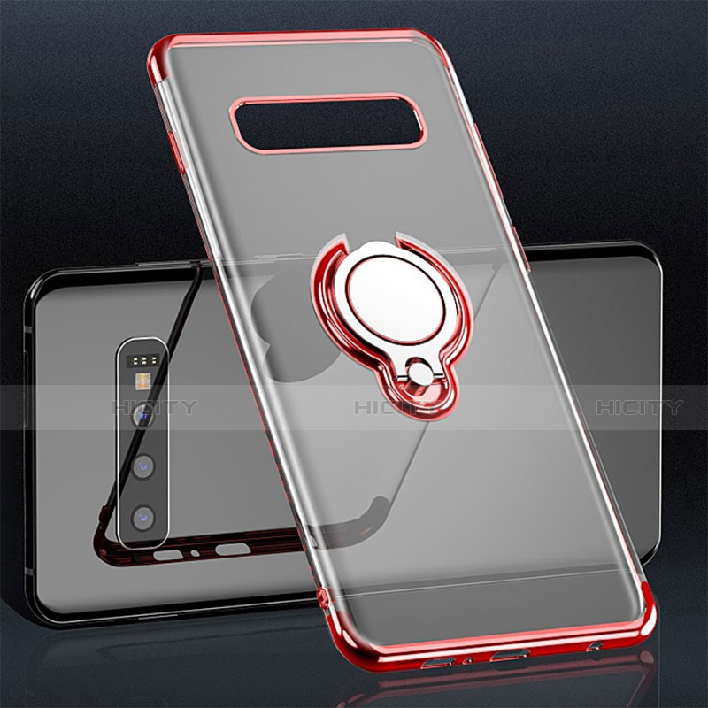 Coque Ultra Slim Silicone Souple Housse Etui Transparente avec Support Bague Anneau Aimante Magnetique C02 pour Samsung Galaxy S10 5G Plus