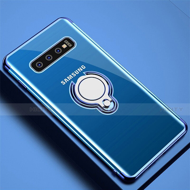 Coque Ultra Slim Silicone Souple Housse Etui Transparente avec Support Bague Anneau Aimante Magnetique C02 pour Samsung Galaxy S10 Plus