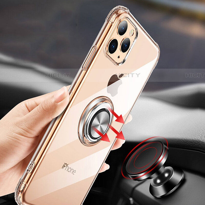 Coque Ultra Slim Silicone Souple Housse Etui Transparente avec Support Bague Anneau Aimante Magnetique C03 pour Apple iPhone 11 Pro Max Plus