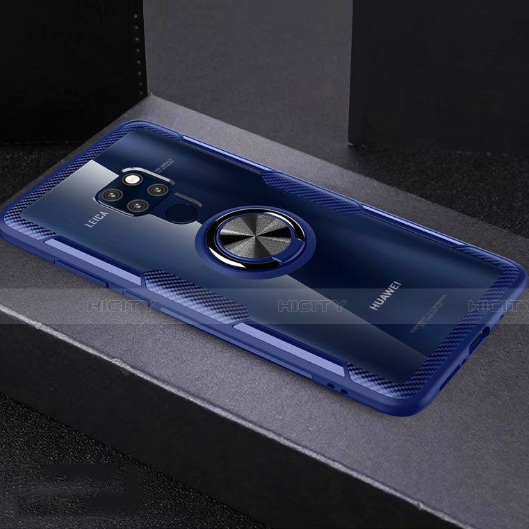 Coque Ultra Slim Silicone Souple Housse Etui Transparente avec Support Bague Anneau Aimante Magnetique C03 pour Huawei Mate 20 X 5G Bleu Ciel Plus