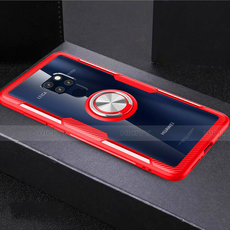 Coque Ultra Slim Silicone Souple Housse Etui Transparente avec Support Bague Anneau Aimante Magnetique C03 pour Huawei Mate 20 X 5G Rouge Plus