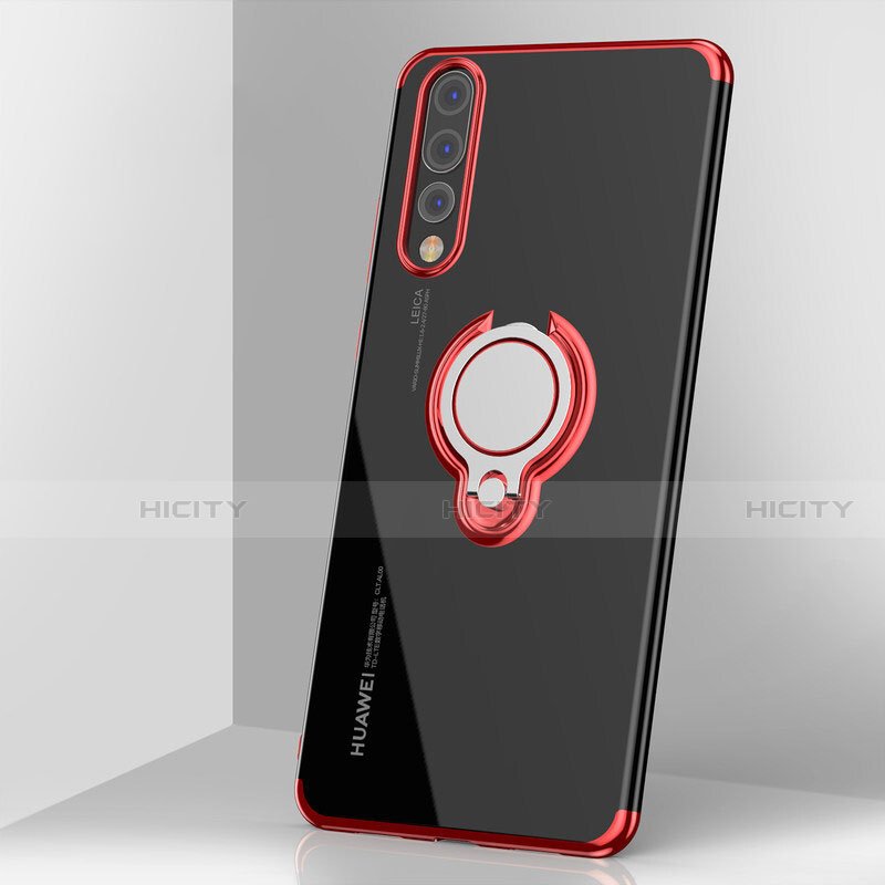 Coque Ultra Slim Silicone Souple Housse Etui Transparente avec Support Bague Anneau Aimante Magnetique C03 pour Huawei P20 Pro Rouge Plus