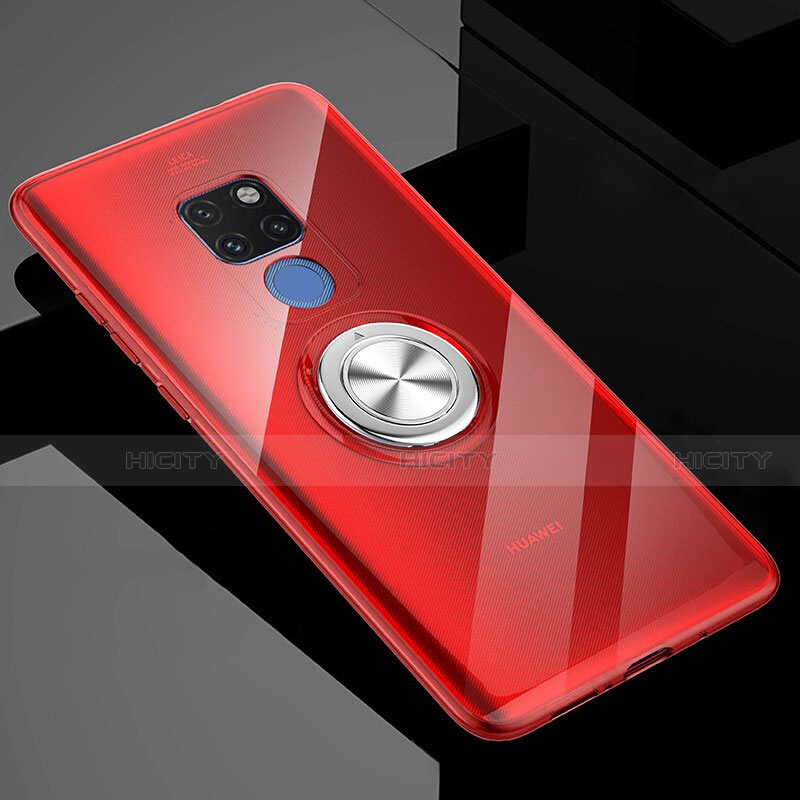 Coque Ultra Slim Silicone Souple Housse Etui Transparente avec Support Bague Anneau Aimante Magnetique C04 pour Huawei Mate 20 X 5G Rouge Plus