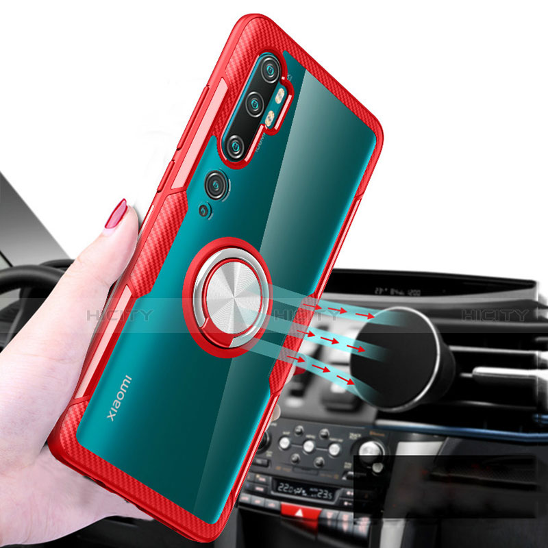 Coque Ultra Slim Silicone Souple Housse Etui Transparente avec Support Bague Anneau Aimante Magnetique D01 pour Xiaomi Mi Note 10 Pro Plus