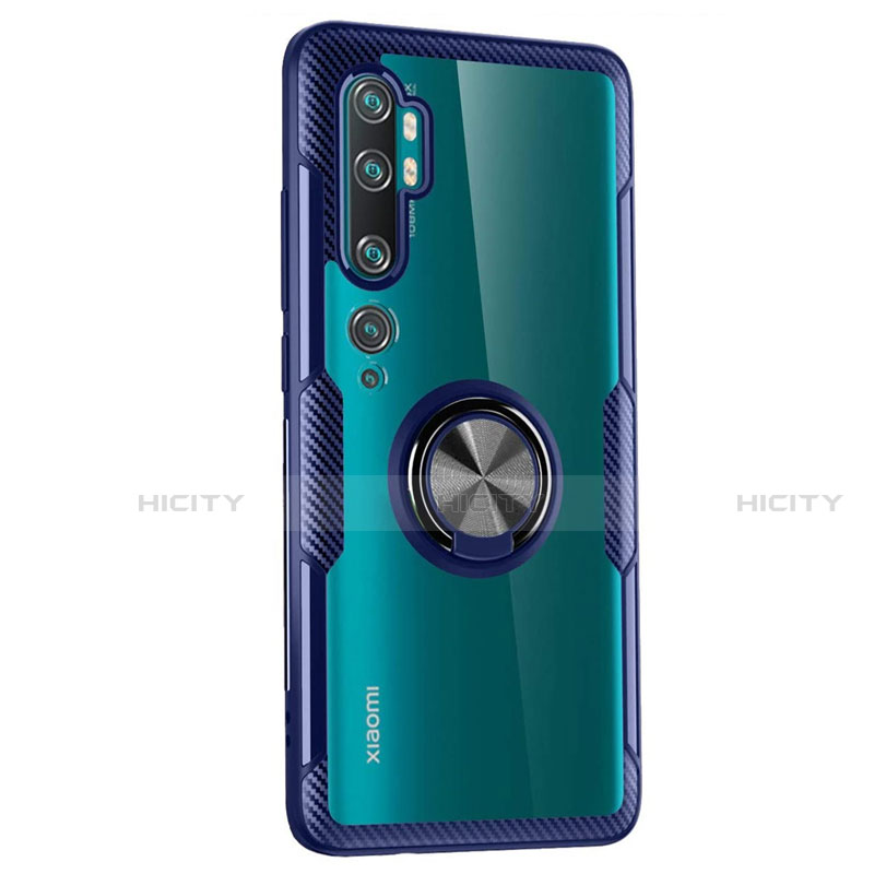 Coque Ultra Slim Silicone Souple Housse Etui Transparente avec Support Bague Anneau Aimante Magnetique D02 pour Xiaomi Mi Note 10 Bleu Plus