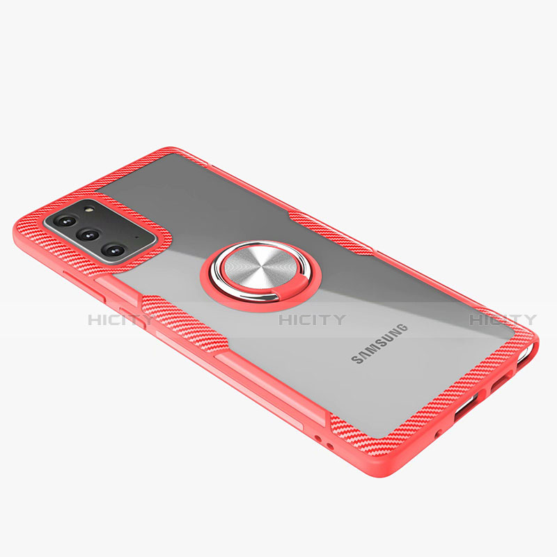 Coque Ultra Slim Silicone Souple Housse Etui Transparente avec Support Bague Anneau Aimante Magnetique N01 pour Samsung Galaxy Note 20 5G Rouge Plus