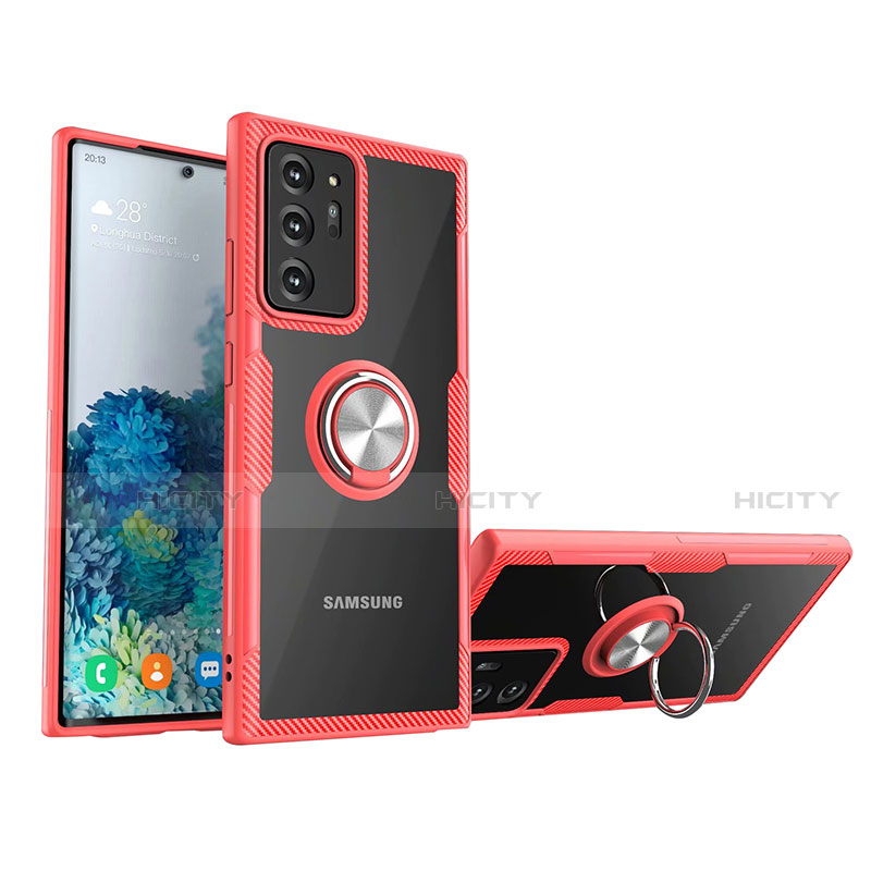 Coque Ultra Slim Silicone Souple Housse Etui Transparente avec Support Bague Anneau Aimante Magnetique N01 pour Samsung Galaxy Note 20 Ultra 5G Rouge Plus