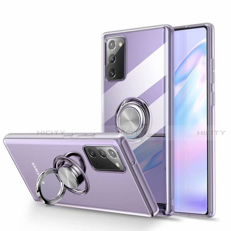 Coque Ultra Slim Silicone Souple Housse Etui Transparente avec Support Bague Anneau Aimante Magnetique N02 pour Samsung Galaxy Note 20 5G Clair Plus